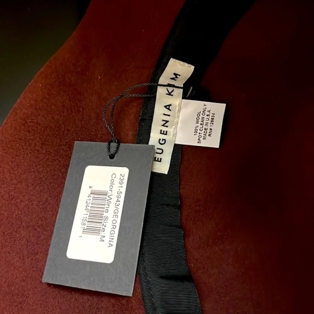 Eugenia Kim 'Georgina' Feather-Trimmed Wool Fedora Hat, Wine, Medium - Picture 6 of 7